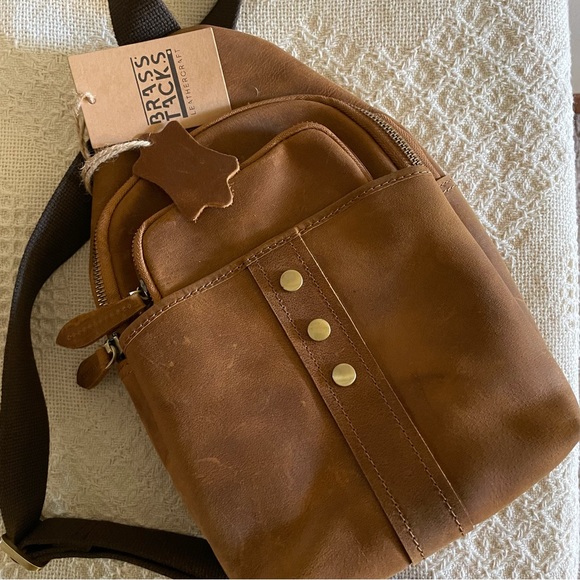 NEW Brass Tacks Leathercraft Sling Shoulder Bag - Picture 1 of 13